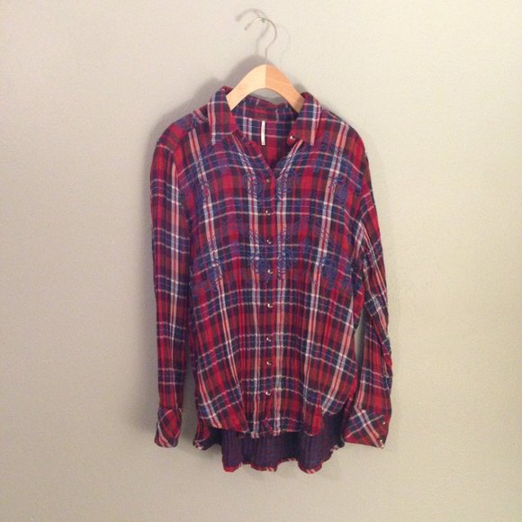 Free People Tops - 4/$25 Free People Plaid Button Down Top Sz S EUC